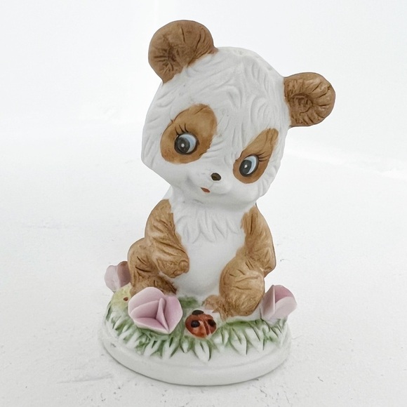 Vintage Bisque Porcelain Woodland Creatures Bear ladybug anamorphic Figurine - Picture 1 of 11